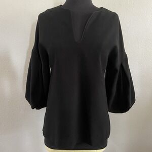 Trina Turk Women's XS(READ) Black Blouse Balloon 3/4 Sleeve V‎ Neck Office